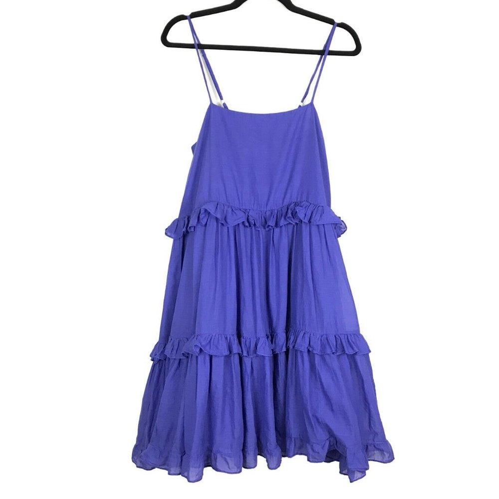 Devotion Twins Womens Medium Sleeveless Ruffle A-Line Dress Blue Cotton